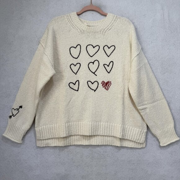 Sundance Sweater Womens XL Cream Heart Graphic Crewneck Knit Pullover Valentine - Picture 1 of 8